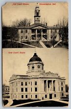 Split View New & Old Court House Bloomington IN C1910s Postcard U3 picture