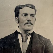Antique Tintype Photograph Interesting Handsome Suave Man Mustache & Tie picture