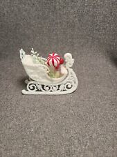Vintage White Plastic Sleigh Christmas Tree Decoration Glittered Finish picture