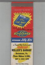 Matchbook Cover Miller's Garage Hustontown, PA picture