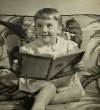 Little Girl Sitting On Sofa Reading Book B&W Photograph 3.5 x 3.75 picture