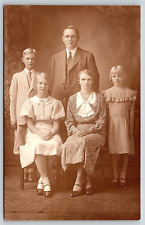 Original RPPC, Family Studio Portrait, Fashion, Sepia, Antique, Vintage Postcard picture