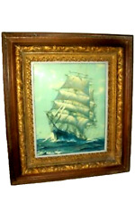 VICTORIAN HUGE ORNATE WOOD GILT GESSO FRAME CLIPPER SHIP LITHOGRAPH ANTIQUE picture