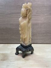 Vintage antique 9” Carved Soapstone Geisha woman girl Holding Lotus japanese picture