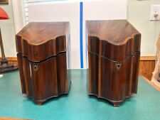 Antique Georgian Serpentine Front Inlaid Mahogany Knife Boxes - A Pair picture