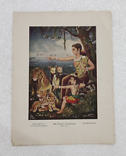 Vintage India Hindu Religious Print - Shri Bharat & Shakuntala Size 25 cm 19 cm picture
