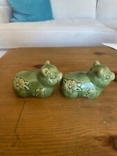 2 Vintage Green Ceramic Chinese Pig Figurines picture