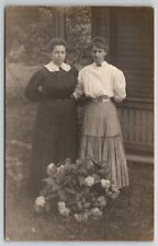 RPPC Two Edwardian Ladies Pose With Hydrangea Bush Postcard Q27 picture