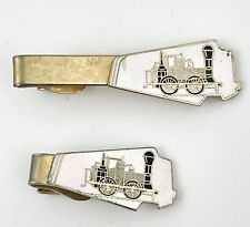 GE General Electric Train Lapel Tie Clip Bar Pin Mens Jewelry Railroad Vtg Set picture