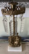 Antique Victorian Girandole Candlesticks Marble, Brass, Crystal Prisms Single 2* picture