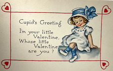 Antique Cupid's Greeting's Valentine's Day  Little Girl Gibson Lines~ Postcard picture