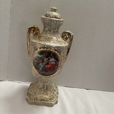 One Vintage Empire Ware England Pedestal Urn Shape Ivory Glaze Gold Trim 9” picture
