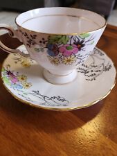 TUSCAN HAND PAINTED PINK FLORAL TEA CUP AND SAUCER 5185H picture