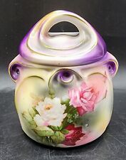 Antique Bavaria Porcelain Sugar Bowl Royal Bayreuth Flowers Floral Purple Green  picture