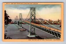 San Francisco CA-California, San Francisco Oakland Bay Bridge, Vintage Postcard picture