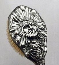 Antique c1900 UNGER BROTHERS STERLING Silver Indian Chief Hair Brush Unger Bros picture
