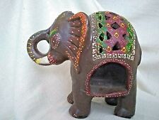 LARGE   INCENSE ELEPHANT BROWN & BEAUTIFULLY PAINTED 6 1/2''H - 5''W - 7''L picture