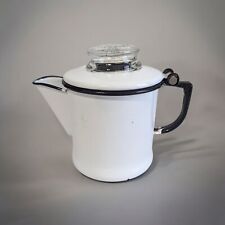 Vintage Enamelware Percolator Coffee Pot with Glass Top - White & Black Enamel picture