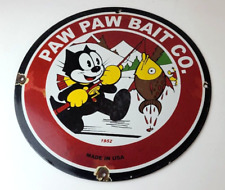 Vintage Paw Paw Bait Fishing Sign - Felix Cat Sign - Pump Plate Gas Service Sign picture