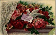 c1910 BIRTHDAY GREETINGS FLORAL DOVE EMBOSSED POSTCARD 26-278 picture
