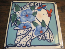 2001 Diane Artware Fine Arts CERAMIC Wall Tile/Trivet Blue Flower Fish -Tina picture