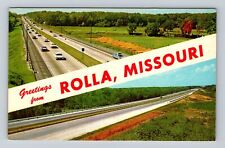 Rolla MO-Missouri, Banner Greetings, Highways, 1960's Cars, Vintage Postcard picture