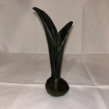 VTG Solid Brass Lily Bud Leaf Decorative Vase 7” Tall Art Deco Excellent Patina picture