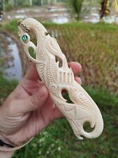 Maori Super Huge Pendant Manaia Hand Carved Bone Abalone New Zealand  picture