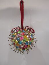 Push Pin Decorated Vintage Old Handmade Sequin Christmas Ball Holiday Ornament picture