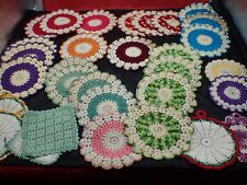 31 Vintage Handmade Crocheted Potholder Holder Trivet Assorted Colors & Sizes picture