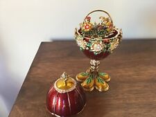 Ruby Red Faberge Enamel Surprise Egg w/ Removable Basket & Birds Nest picture
