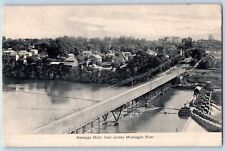Newaygo Michigan Postcard Across Muskegon River Aerial View Bridge 1908 Antique picture