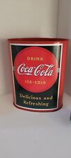 Vintage Metal Tin Coca Cola Embossed Trash Can Waste Basket 1990 Coke picture