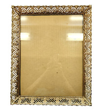 Vintage Floral Filigree Gold & Cream Metal 11x14 Photo Picture Frame Hang Stand picture