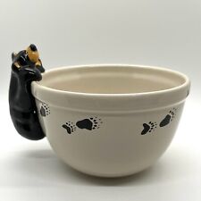 Bearfoots Cereal Bowl w/Black Bear Hanging on Side Ceramic Big Sky Carvers picture