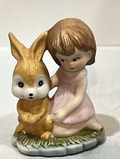 Vintage Young Girl & Rabbit Figurine 4” Tall picture