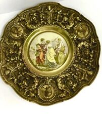 Vintage Ornate Bronze Brass Wall / Table Plaque Porcelain Plate Victorian Style picture