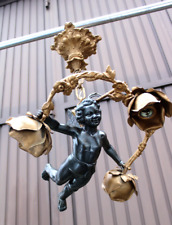Antique bronze putti angel cherub chandelier lamp rare picture