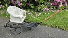 Antique Early 1910s Original Wicker Toddler Pull Cart Rickshaw Stroller Carriage picture