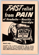 1950 PRINT AD Anacin Fast Relief from Pain of Headache Neuritis Neuralgia Hand picture
