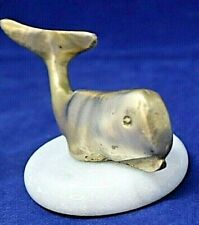 Vintage Brass Whale Figure Desk Decor Paperweight Marble Base 3