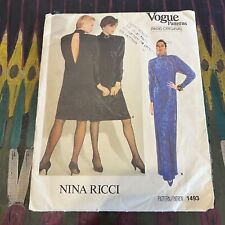 Vintage 80s Vogue Paris 1493 Nina Ricci Loose Fitting Dress Sewing Pattern UNCUT picture