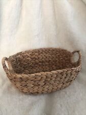 Woven/Weaved Decorative Straw Basket Open Storage w/ Ring Handles Preowned NICE picture