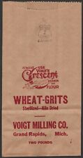 Vintage bag VOIGTS CRESCENT Wheat Grits 2lb Voigt Milling Grand Rapids Michigan picture