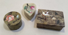 3 Small Vintage Stone Trinket Boxes made in India Inlay Flower Design picture