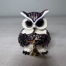 Bejeweled Crystal Enameled Rhinestone Purple Owl Trinket Box. 3
