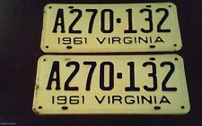 1961 Virginia License Plate Pair---Unissued---- DMV Clear picture