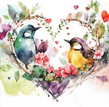 (2) Two Paper Lunch Napkins for Decoupage/Mixed Media - Loving Birds in Heart picture