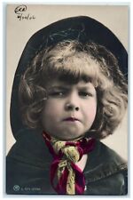 1906 Cute Little Girl Brown Curly Hair Hat RPPC Photo Posted Antique Postcard picture