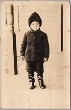 1910s RPPC Photo Postcard Little Boy in Winter Clothes / Martins Ferry OH Cancel picture